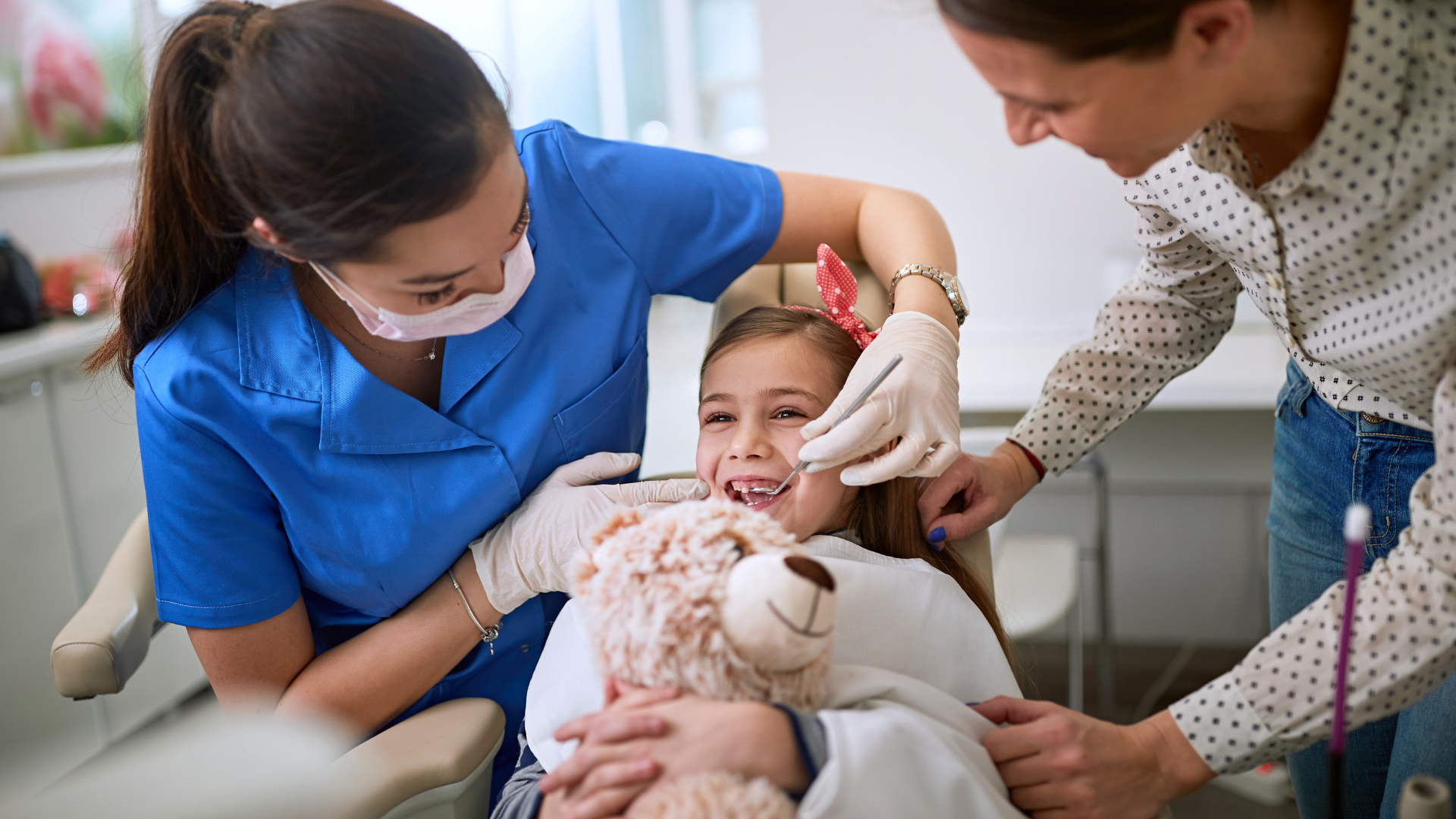 Smiling child having dental work completed