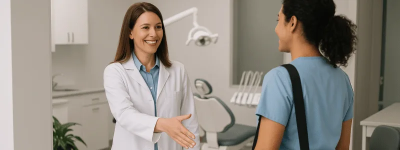 dentist shaking hands with a dental hygienist