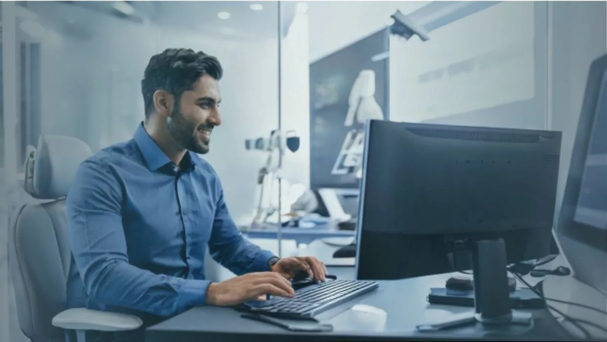 Office manager looking at the computer